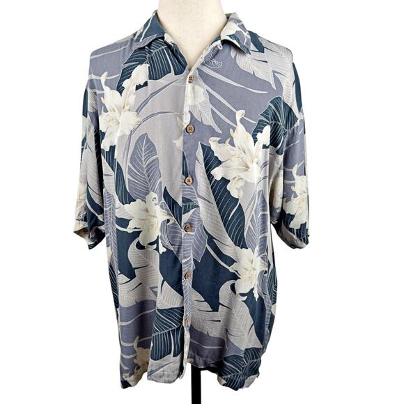 Tommy Bahama Men's XL 100% Silk Neutral Hawaiian SS Button Down Shirt Tropical - Picture 2 of 7